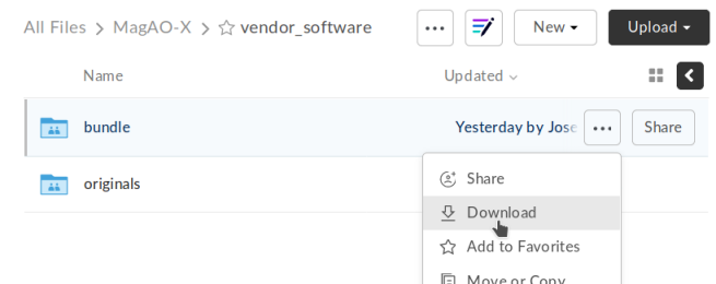 Screenshot of Box interface to download bundle